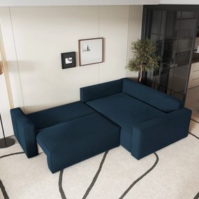 Masseno Narożnik ERONIS z funkcją spania i pojemnikiem na pościel Narozniki L, Rozkładana sofa - Niebieski, MONOLITH 77