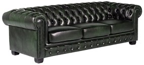 Kanapa 4-osobowa BRENTON w stylu chesterfield ze 100% bawolej skóry – Kolor: zieleń cesarska