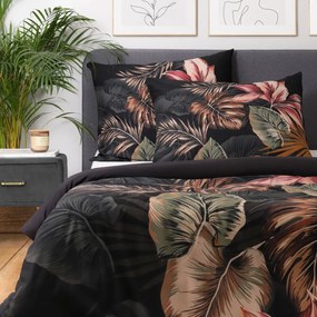 Komplet pościeli z mikrofibry FONCE czarna w liście 160x200 cm HOMLA