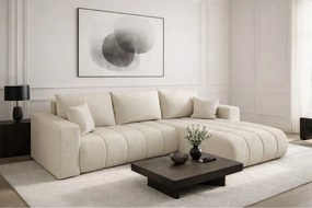 Narożnik z funkcją spania i pojemnikiem MILO PREMIUM, tkanina Monolith, Ecru, Prawy