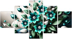 Obraz - 3D turkusowe kwiaty (125x70 cm)