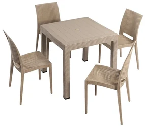 Beżowy zestaw mebli ogrodowych z imitacji rattanu dla 4 osób Rattan – Floriane Garden