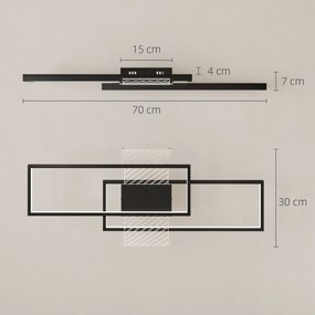 HOMCOM Lampa sufitowa LED 43W 4600LM 3000-6000K ściemniana płaska z pilotem przełącznikiem ściennym 70 x 30 x 7 cm Czarna | Aosom PL