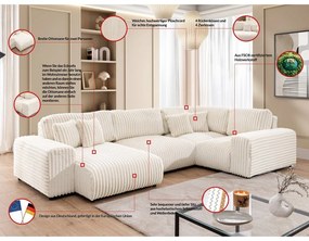 Kremowy sztruksowy narożnik (prawostronny/w kształcie litery U) Justin – Ropez