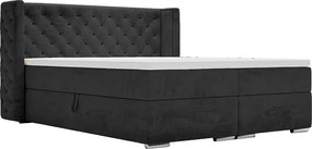 Emporius Valencia Box łóżko kontynentalne 140x200 - topper, materac H3, pojemnik - łóżko małżeńskie, tkanina aksamitna, czarny (Magic Velvet 2219)