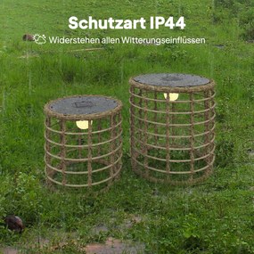 Outsunny Zestaw 2 Solarnych Lampionów Rattanowych z Czujnikiem Światła LED w Stylu Boho IP44 | Aosom PL