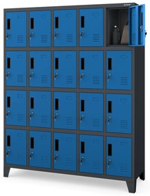 Szafa skrytkowa socjalna BHP antracytowo-niebieska: ROBERT 1360 x 1720 x 450 mm