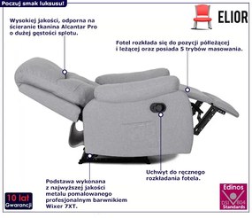 Szary relaksacyjny fotel z podnóżkiem - Edip 4X