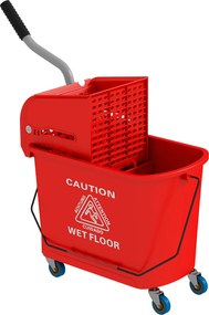 HOMCOM 20 L Mop wiadro z wyciskaczem i uchwytem, mobilne wiadro na kółkach, tworzywo sztuczne, czerwone | Aosom PL