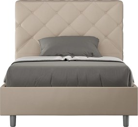 Łóżko bez stelaża tapicerowane 140x190 sztucznej skóry szaro-beżowy Priya