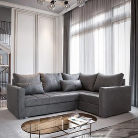 Masseno Narożnik LIRENO z funkcją spania i pojemnikiem na pościel Narozniki L, Rozkładana sofa - Szary, PAROS 06