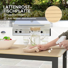 Outsunny Stół Ogrodowy Metalowy 175x78 cm Odporny na Warunki Atmosferyczne Stół Balkonowy z Efektem Drewna, Antypoślizgowy Stół do Jadalni Czarny