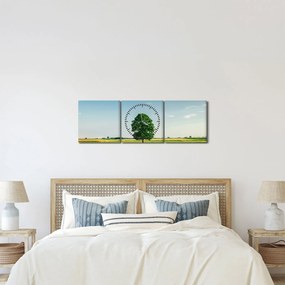Obraz drzewa na łące (z zegarem) (90x30 cm)