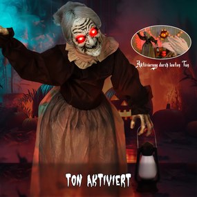 Outsunny 150 cm Dekoracja Halloween Wiedźma z diodami LED, funkcją dźwiękową i regulowanymi ramionami, głową