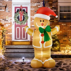 HOMCOM Nadmuchiwana dekoracja 183 cm – Piernikowy ludzik z kokardą, 3 LED, wbudowana dmuchawa