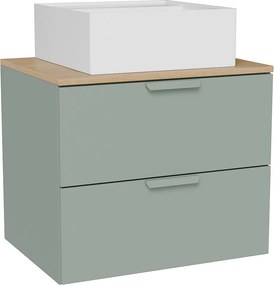 Wisząca szafka łazienkowa z kwadratową umywalką nablatową – Szałwiowa zieleń – S60 cm – AVORELI