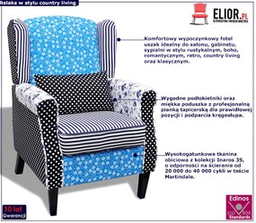 Tapicerowany patchworkowy fotel uszak G5-T35