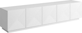 Szafka RTV Asha 200 cm pięciodrzwiowa z ryflowanym frontem - biały mat
