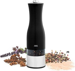 Elektryczny Młynek do Soli i Pieprzu ADE ze Stali Nierdzewnej z Ceramicznym Młynkiem, Regulowanym Mieleniem i Podświetleniem LED, 22,5 cm, Czarny