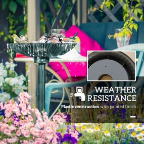 Outsunny Kąpielisko Dla Ptaków z Figurkami, 2 Baseny, Plastik, Antyczny Wygląd, 49,5 dł. x 38 szer. x 81 wys. cm, Ciemnozielony