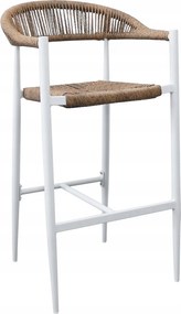 Hoker 75 cm Biały Aluminiowy Pleciony Sznurek Beżowy Krzesło Barowe Splot