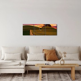 Obraz pola i kolorowego nieba (z zegarem) (90x30 cm)