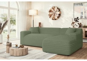 Zielony sztruksowy narożnik (prawostronny/z szezlongiem) Martin – Ropez