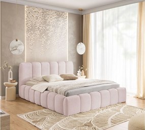 FURNISTAR Łóżko tapicerowane MIA z pojemnikiem 16x200|Bubble|Dwuosobowe|Stelaż listwowy|Wygląd łóżka boxspring|bez materaca-Pudrowy róż