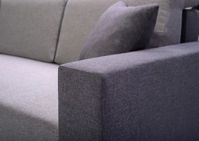 Sofa narożna z pojemnikiem na pościel i poduszkami dekoracyjnymi, fioletowo - szara, Marco