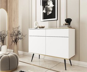 Komoda KSZ-107 z szufladami 107x85x39 cm – biały wysoki połysk, Push-To-Open, metalowe nogi 23 cm, laminat 16 mm, odporna na zarysowania