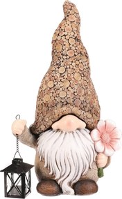 Skrzat z kwiatkiem i lampionem na świeczkę,poliresina, 30 x 20 x 50 cm