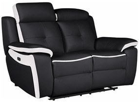 Kanapa 2-osobowa ANGELIQUE ze skóry, z elektryczną funkcją relax – kolor czarny i biały