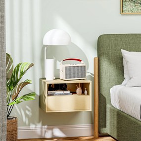 HOMCOM 2-częściowy zestaw wiszących stolików nocnych, Stolik nocny, Komoda nocna, Płyta wiórowa, Naturalny, 45 x 35 x 27,5 cm