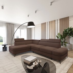 Masseno Narożnik AVISE z funkcją spania i pojemnikiem na pościel Narozniki L, Rozkładana sofa - Brązowy, QUELLE 25
