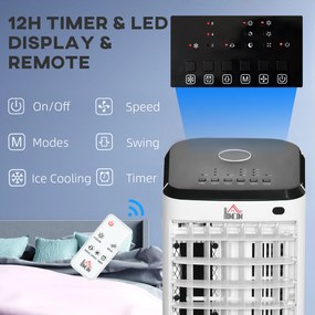HOMCOM Min-Klimatyzator Klimatyzator Przenośny do pomieszczeń, 3 tryby, funkcja czasomierza, 24,5 cm x 27 cm x 60 cm, Kremowy + Czarny