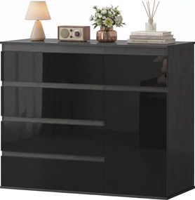 HOMCOM Nowoczesny sideboard, szafka do przechowywania z 5 szufladami, regulowaną półką, drzwiami z cichym domykiem, czarny połysk | Aosom PL