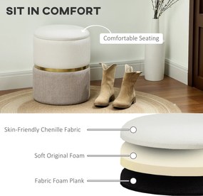 HOMCOM Taboret z miejscem do przechowywania, kremowy, z metalowym pierścieniem, dwukolorowy design, Ø36 x 44H cm