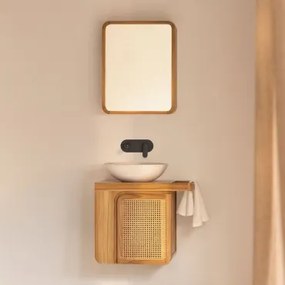 Zestaw Wiszących Mebli Łazienkowych Z Drewna Tekowego Georgy Drewno Tekowe & Cement Okrągły Biały Ø40 Cm - Sklum