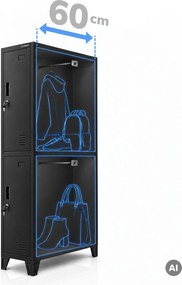 Szafka ubraniowa metalowa pracownicza głęboka 2-drzwiowa czarna, 292x1720x600 mm: BARTEK 1 Plus D600