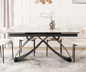 Rozkładany stół z ceramicznym blatem Luigi 160-240 cm, biały marmur/czarny