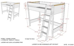 Białe podwyższone łóżko dziecięce Vipack Londen, 90x200 cm