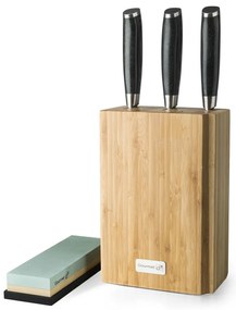 Zestaw noży G21 Gourmet Damascus w bambusowym bloku 3 szt. + kamień do ostrzenia