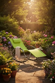 Zielony bujany leżak ogrodowy F8-E59