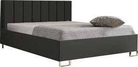Łóżko tapicerowane MALIBU, wezgłowie, obicie MONOLITH, pojemnik na pościel, podnośnik gazowy, wysokość spania 39 cm, 120x200 cm, Antracytowy