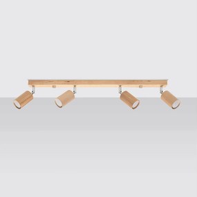Plafony skandynawski Vorix, drewno - 4 źródło światła 4000K - L.80 x H.20 cm - dąb