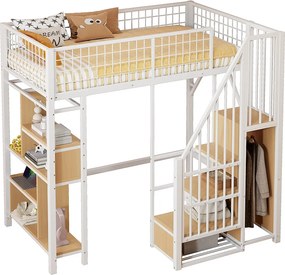 Łóżko montowane 90x200 cm – łóżko młodzieżowe z półkami i schowkiem – białe