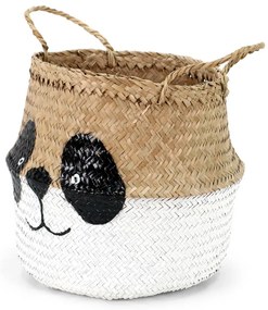 Biało-naturalny dziecięcy kosz na zabawki z trawy morskiej ø 25x24 cm Panda – Compactor