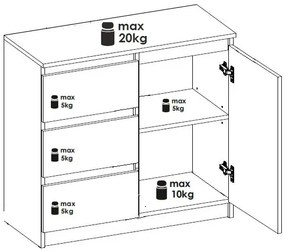 Biała nowoczesna komoda z 3 szufladami i szafką - Epla