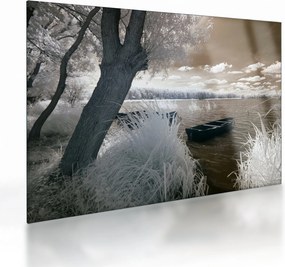 Obraz na szkle łodzi na jeziorze (70x50 cm)