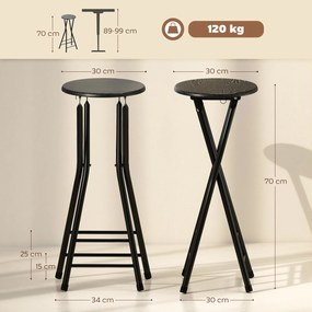HOMCOM Stołki barowe 2 szt., składane krzesło barowe ze stalową ramą, krzesła kuchenne z podwójnym podnóżkiem 34 x 30 x 70 cm czarne | Aosom PL